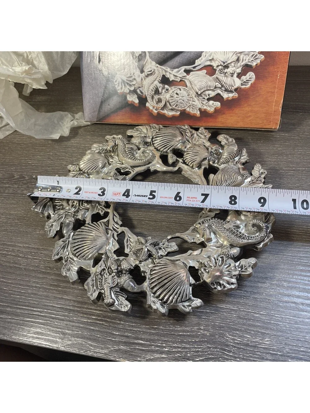 Godinger 1994 Silver Plated Seashell Coastal Wreath Trivet Seahorse Starfish
